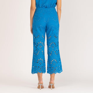 Pantalón campana algodón perforado azul