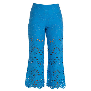 Pantalón campana algodón perforado azul