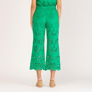Pantalón campana algodón perforado verde