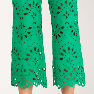Pantalón campana algodón perforado verde
