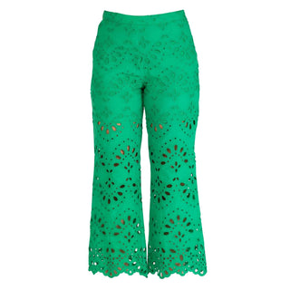 Pantalón campana algodón perforado verde