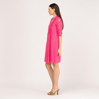 Vestido corto camisero 100% lino rosa