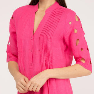 Vestido corto camisero 100% lino rosa