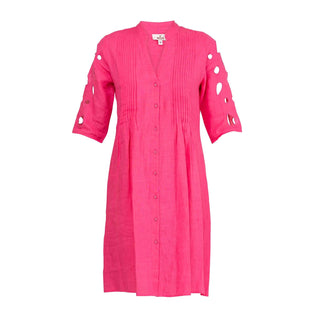 Vestido corto camisero 100% lino rosa