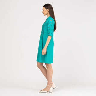 Vestido corto camisero 100% lino azul