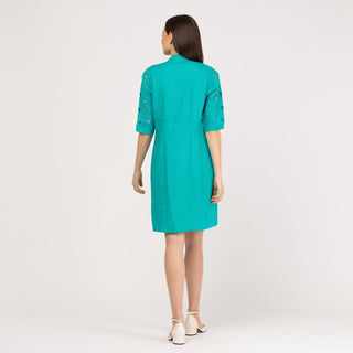 Vestido corto camisero 100% lino azul