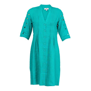 Vestido corto camisero 100% lino azul