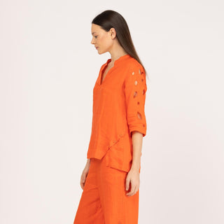Blusa con aberturas laterales 100% lino