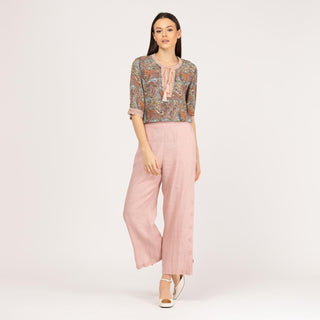 Pantalón 100% lino fluido rosa