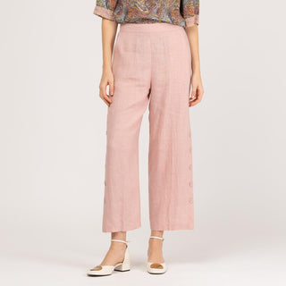 Pantalón 100% lino fluido rosa