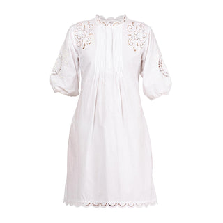 Vestido corto de algodón con bordado blanco