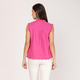 Blusa evasé con bordado rosa