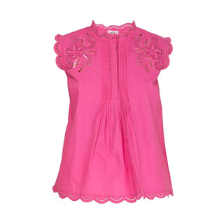 Blusa evasé con bordado rosa