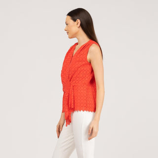 Blusa manga sisa drapeado rojo