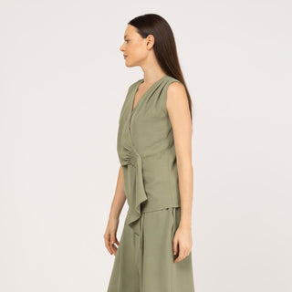 Blusa manga sisa drapeado verde