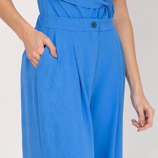 Pantalón ancho pliegues azul